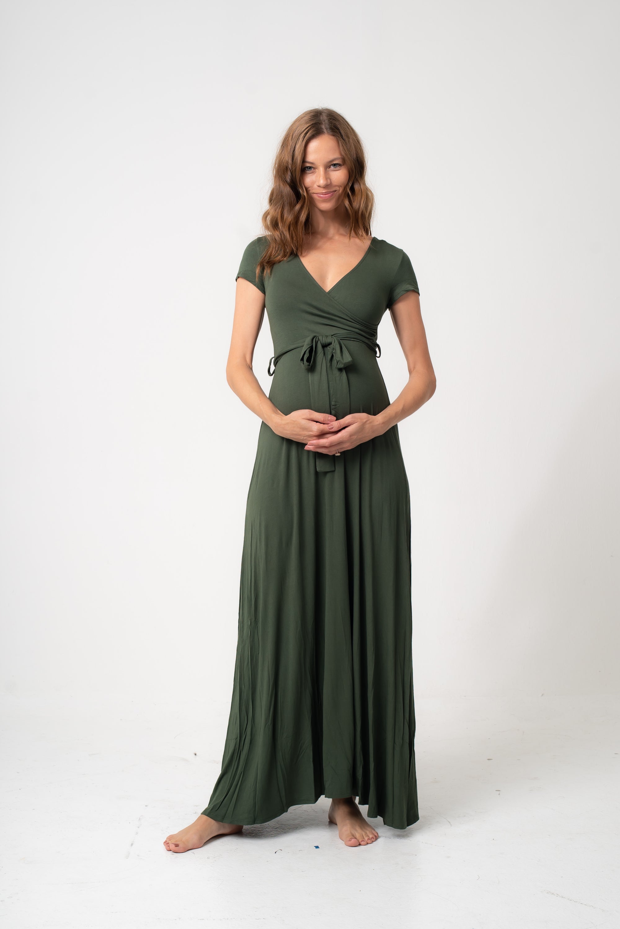 Olive Green Maternity Maxi Dress w/ Tie ...